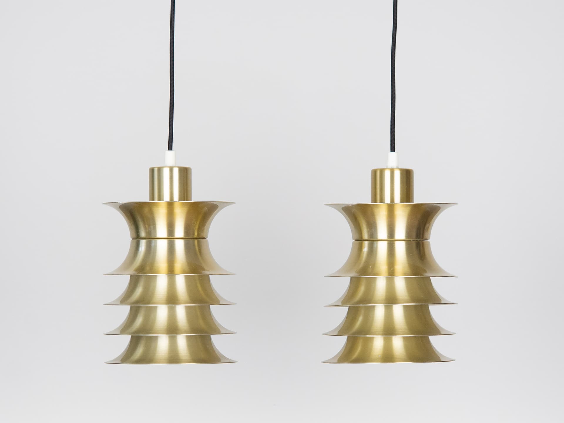 Pair of pendant lamps, golden metal, Denmark, 1970s. - 183279