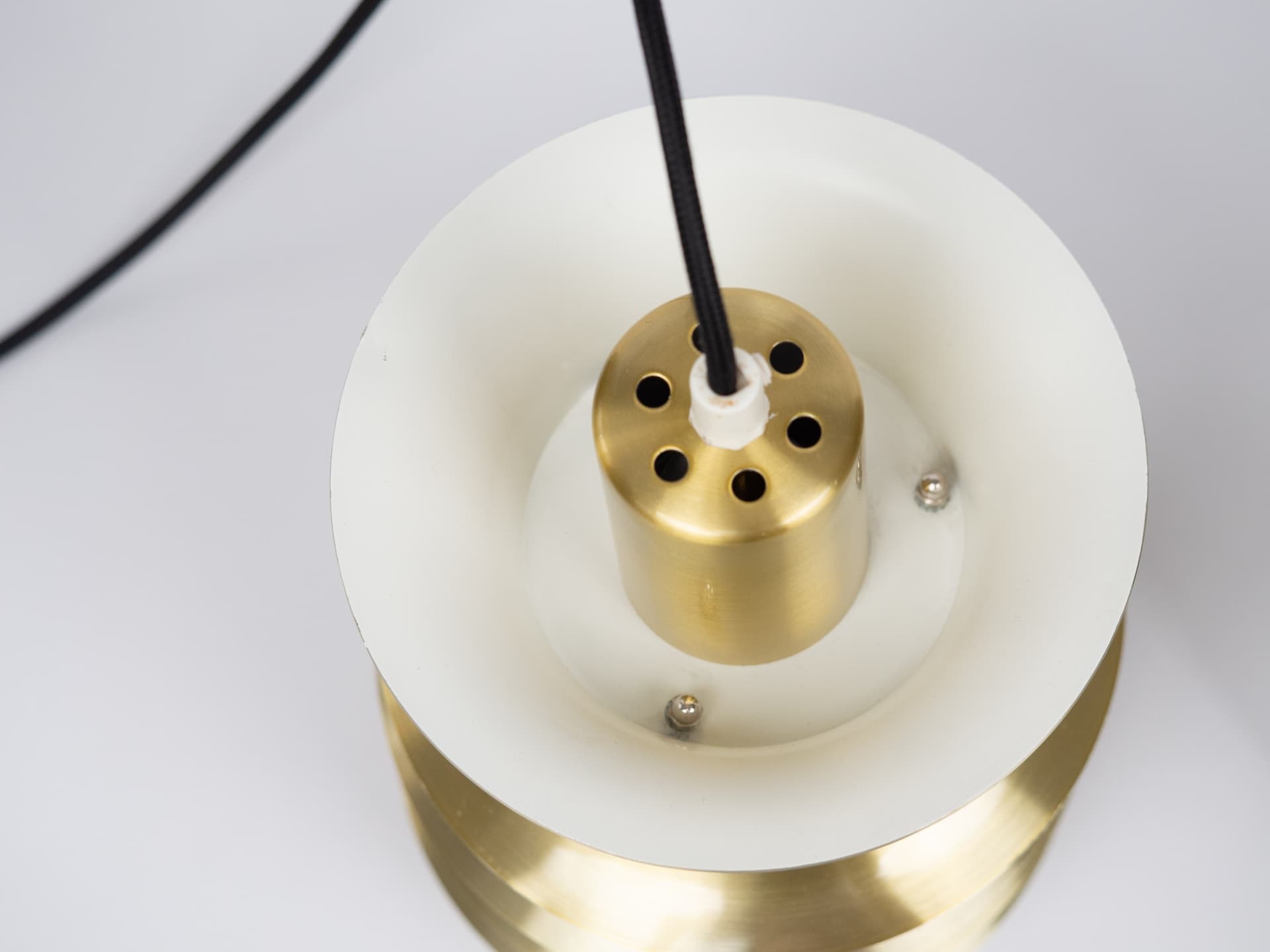 Pair of pendant lamps, golden metal, Denmark, 1970s. - 183288