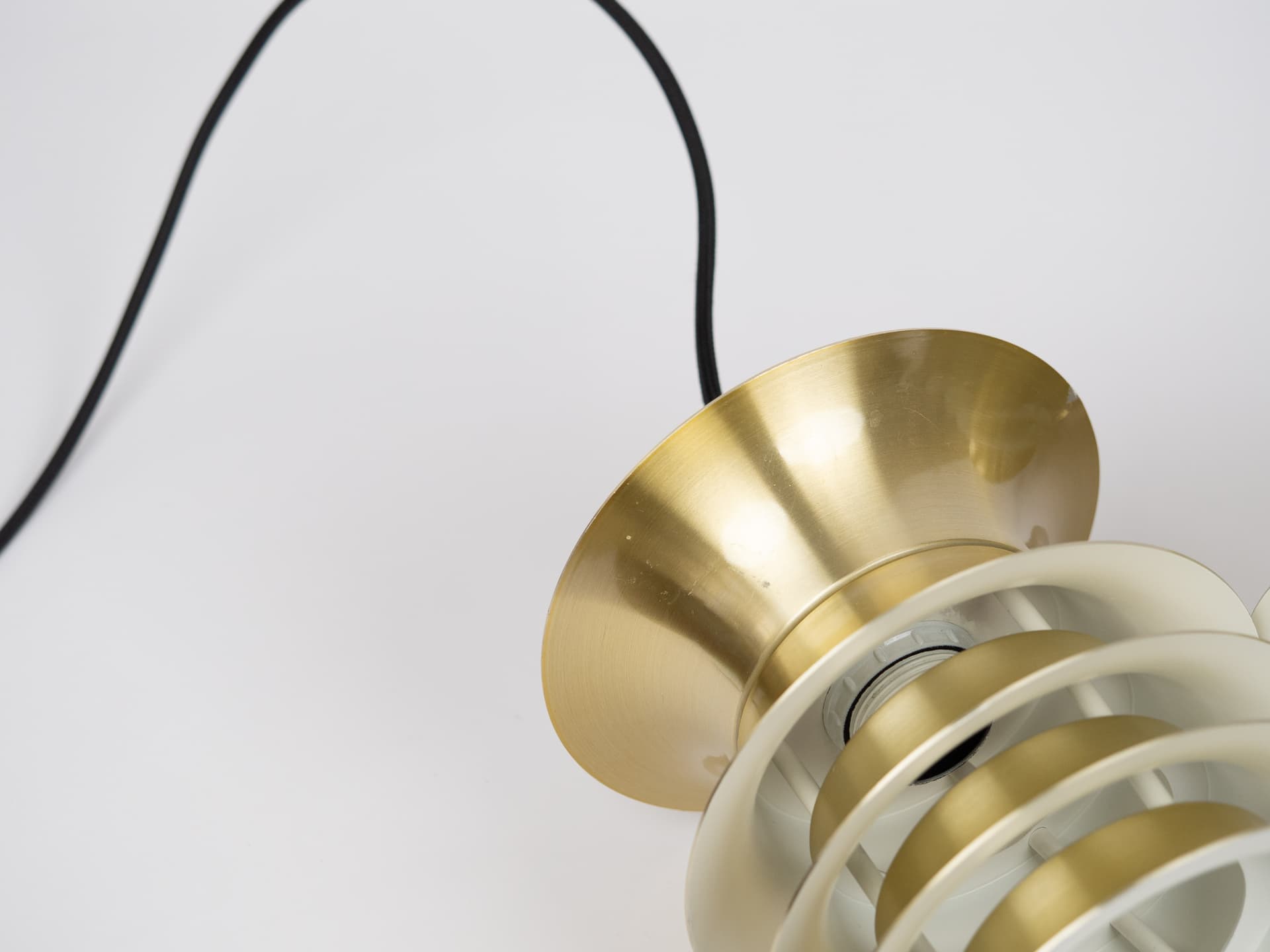 Pair of pendant lamps, golden metal, Denmark, 1970s. - 183290