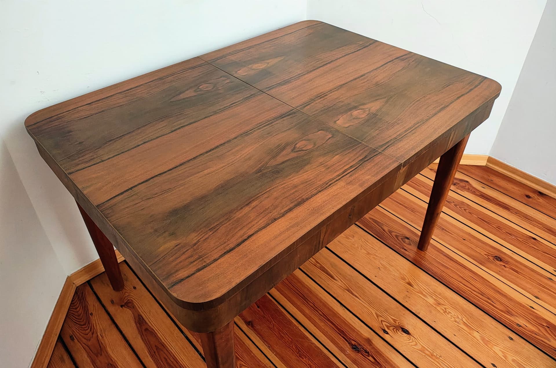 Extendable dining table, dark walnut, by J. Halabala, UP Závody, Czechoslovakia, 1950s. - 183312