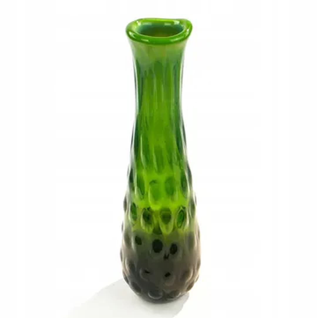 Fasolka vase, mid-century modern, green glass, by J. Drost, Ząbkowice, Poland, 1970s. - 183496