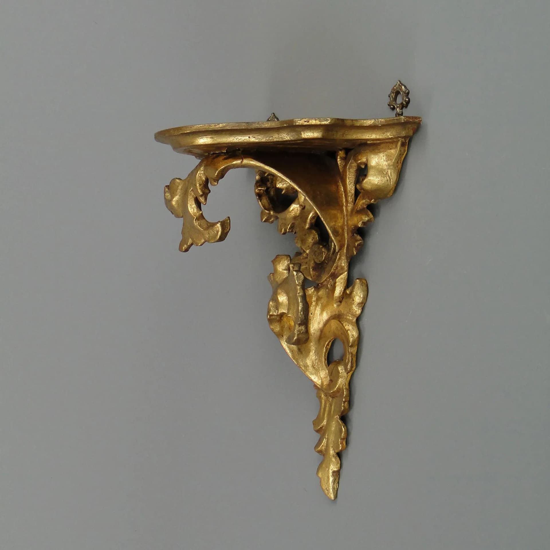 Półka ścienna, styl rokoko, złoty, drewno, Włochy, lata 50. - 12829