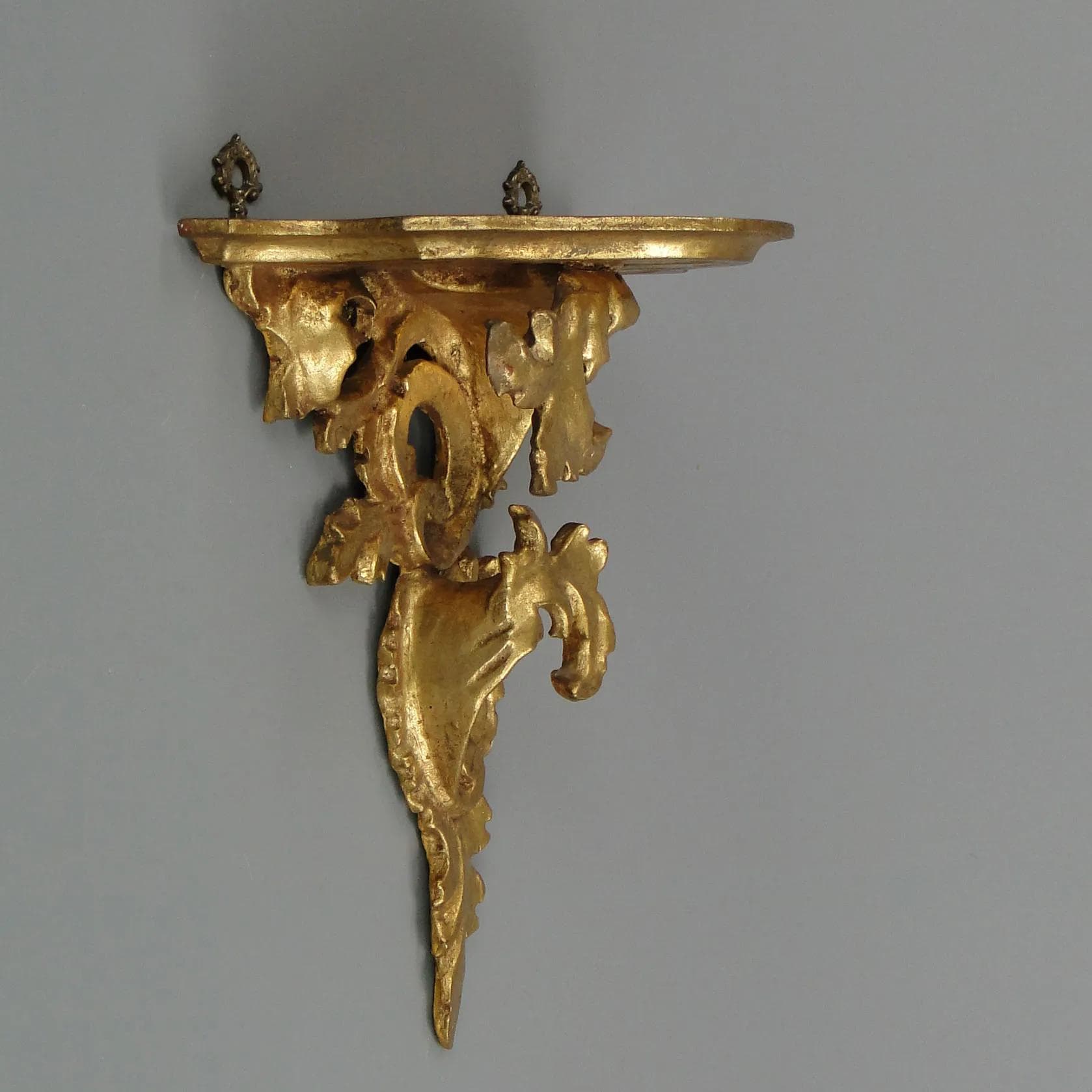 Półka ścienna, styl rokoko, złoty, drewno, Włochy, lata 50. - 12828