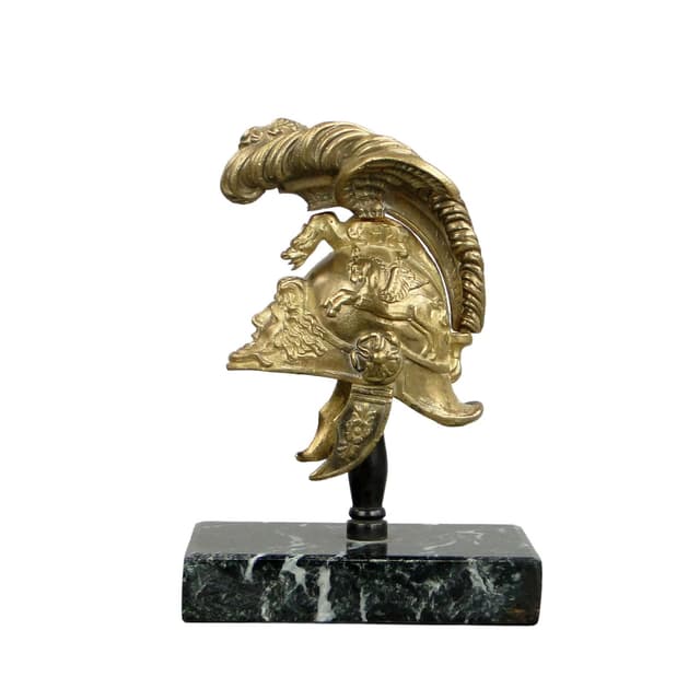 Złocona miniatura hełmu kirasjera, brąz, Francja, lata 20. - WYMIARY