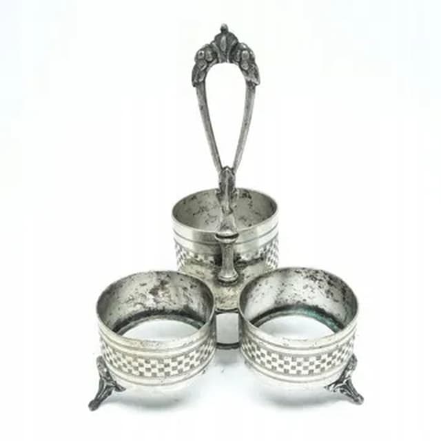 Kabaret na przyprawy, eklektyczny, mosiądz srebrzony, Niemcy, lata 20. - WYMIARY