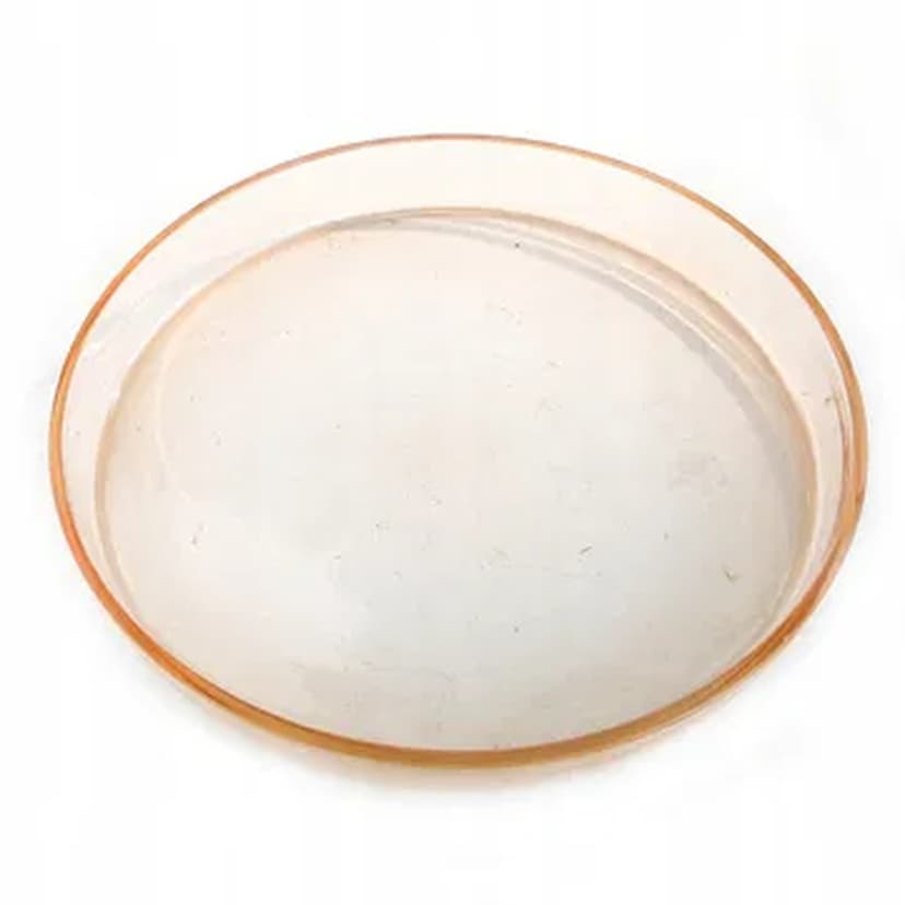 Art Deco tray, rosaline glass, Huta Hortensja, Poland, 1950s.