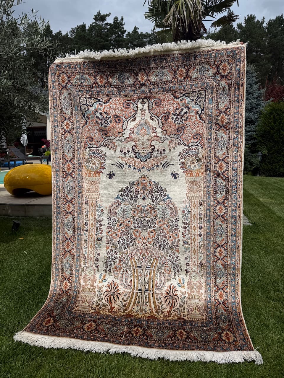 Carpet Ghoum, ivory white silk, India - 183918