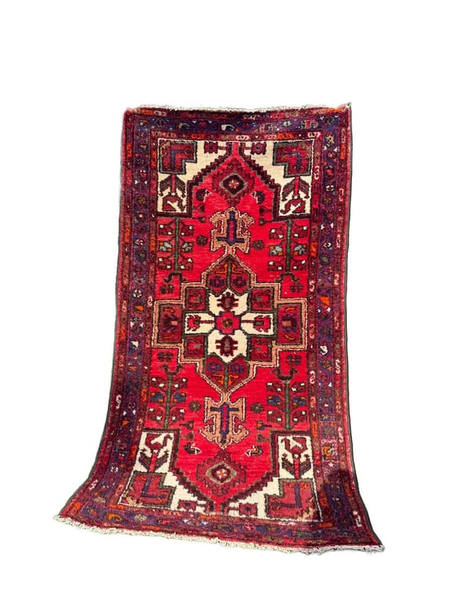 Rug Hamadan 190x104 cm, red, wool, Iran, 1950s. - DIMENSION