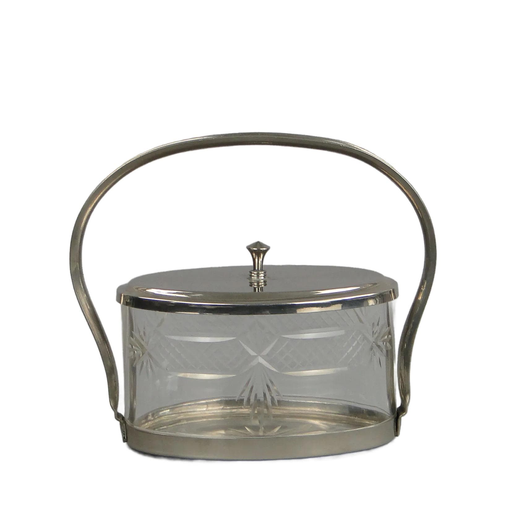 Biscuit Barrel Art Deco, silver, brass, crystal, Austria, 1920s