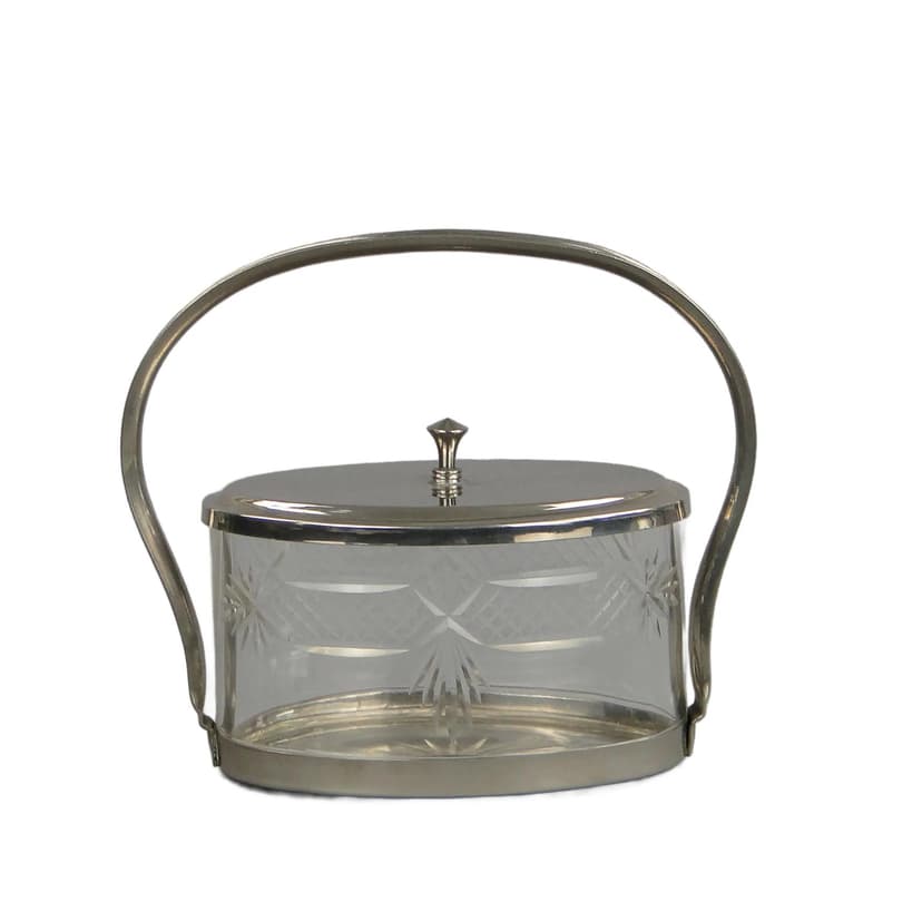 Biscuit Barrel Art Deco, silver, brass, crystal, Austria, 1920s