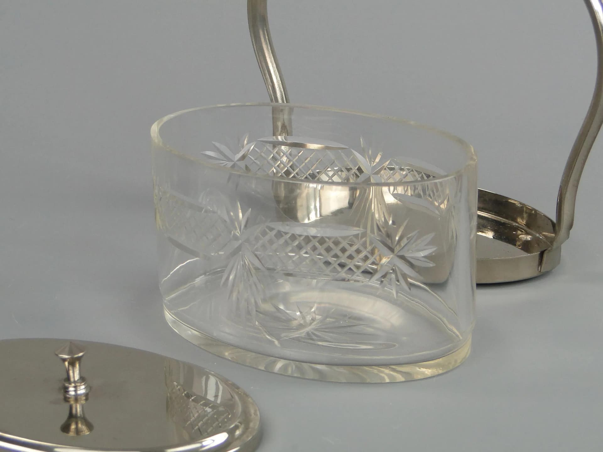 Biscuit Barrel Art Deco, silver, brass, crystal, Austria, 1920s - 12798