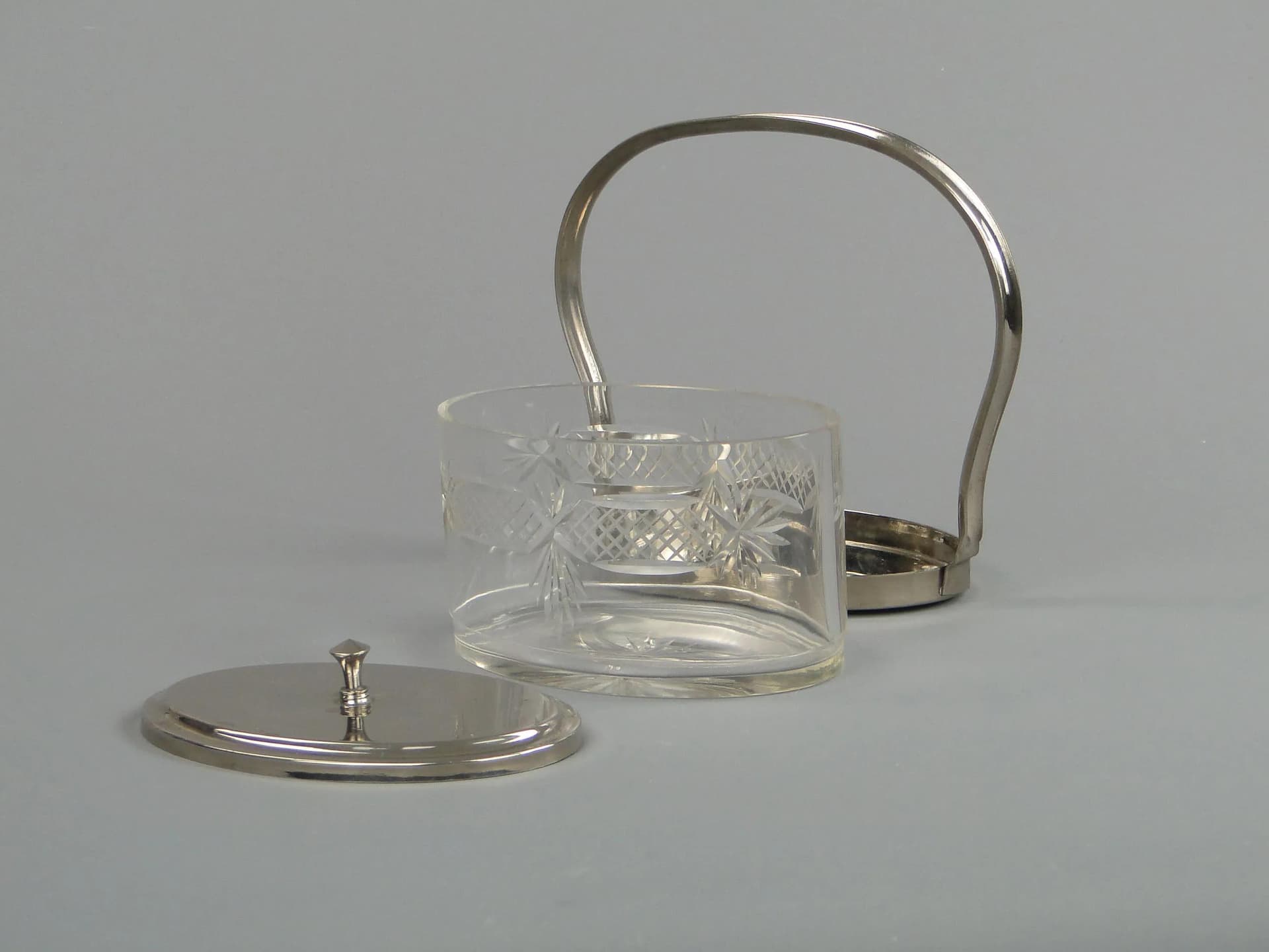 Biscuit Barrel Art Deco, silver, brass, crystal, Austria, 1920s - 12797