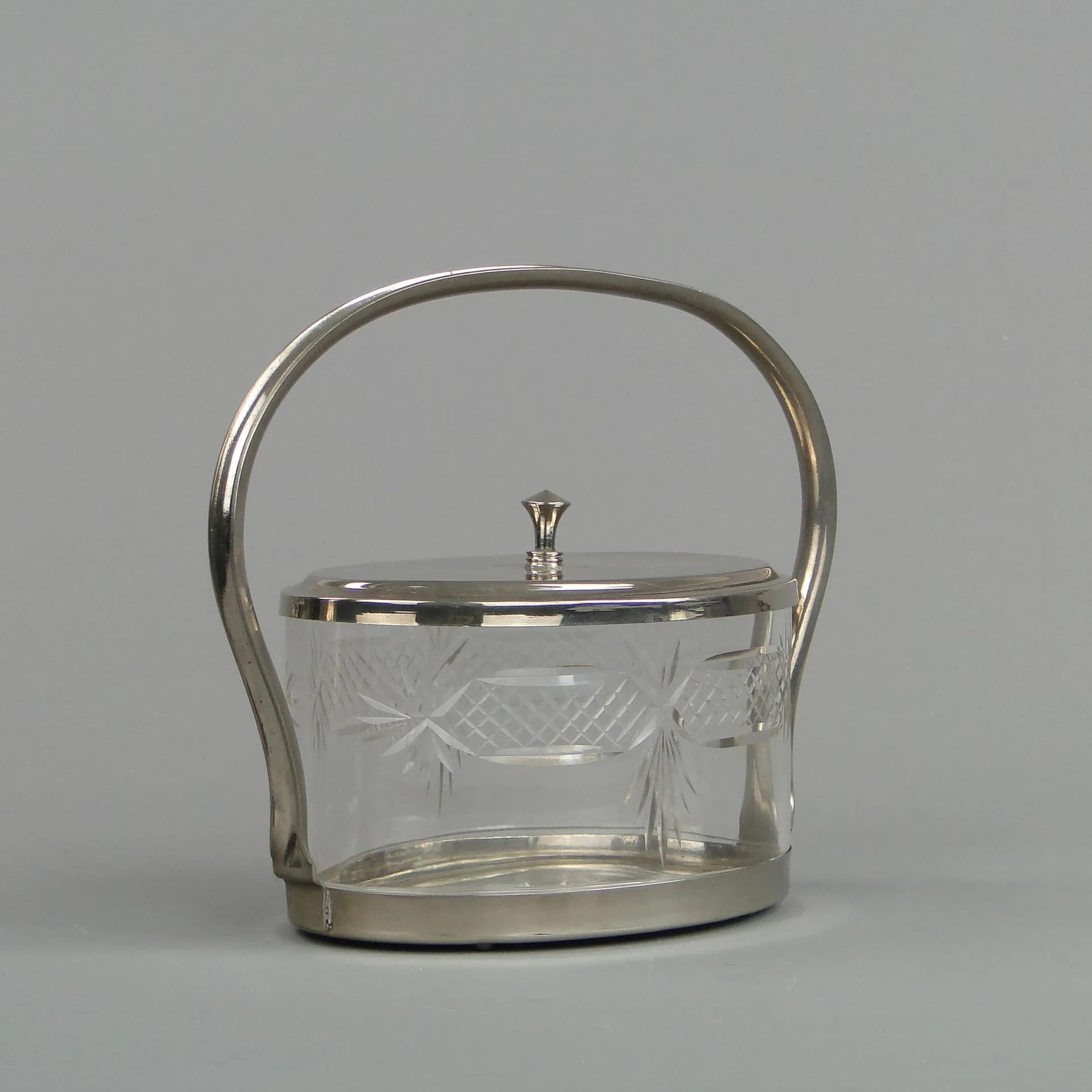 Biscuit Barrel Art Deco, silver, brass, crystal, Austria, 1920s - 12792