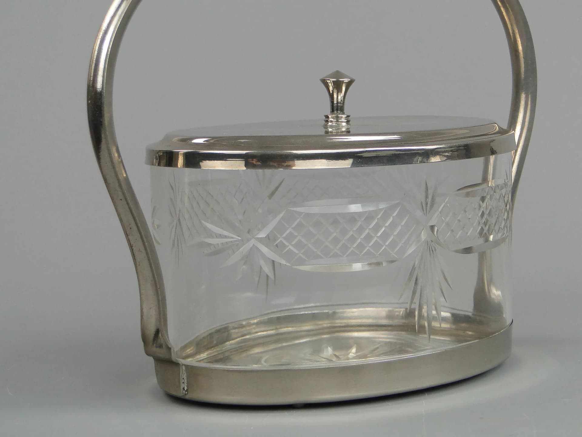 Biscuit Barrel Art Deco, silver, brass, crystal, Austria, 1920s - 12793