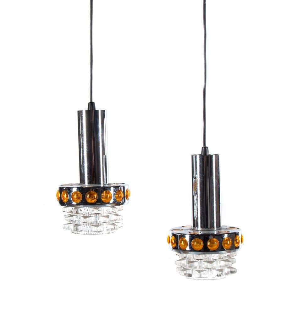 Pair of space age pendant lamps, black, metal - 184704