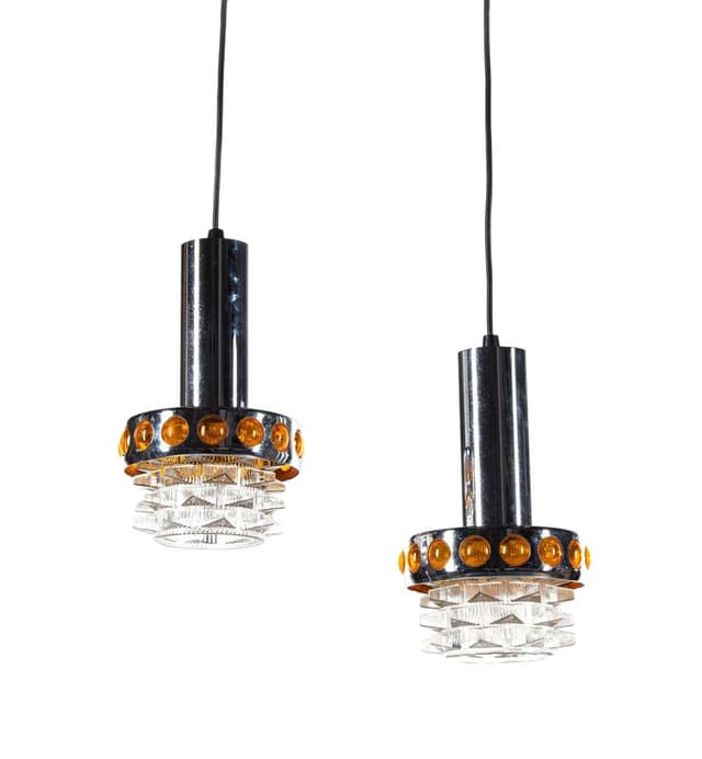 Pair of space age pendant lamps, black, metal - DIMENSION