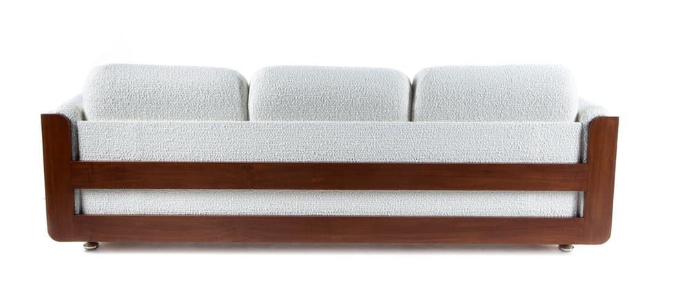 Zestaw wypoczynkowy Drevotar 3 części, biały kość słoniowa brązowy, tkanina bouclé, orzech, lata 70. - 184685