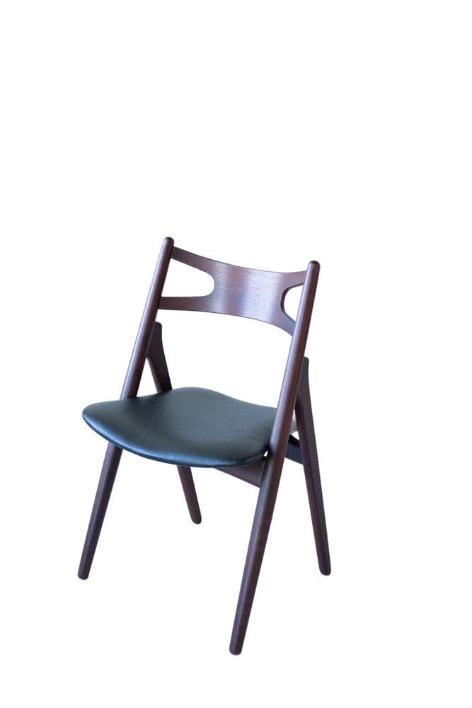 Krzesło biurowe, czarne, skóra naturalna i dąb, lata 50.