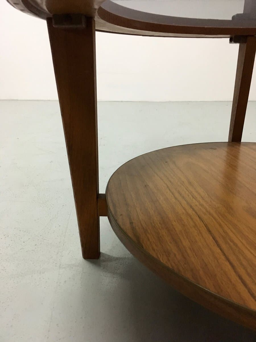 Okrągły stolik kawowy, brązowy, teak i szkło, lata 60. - 184615