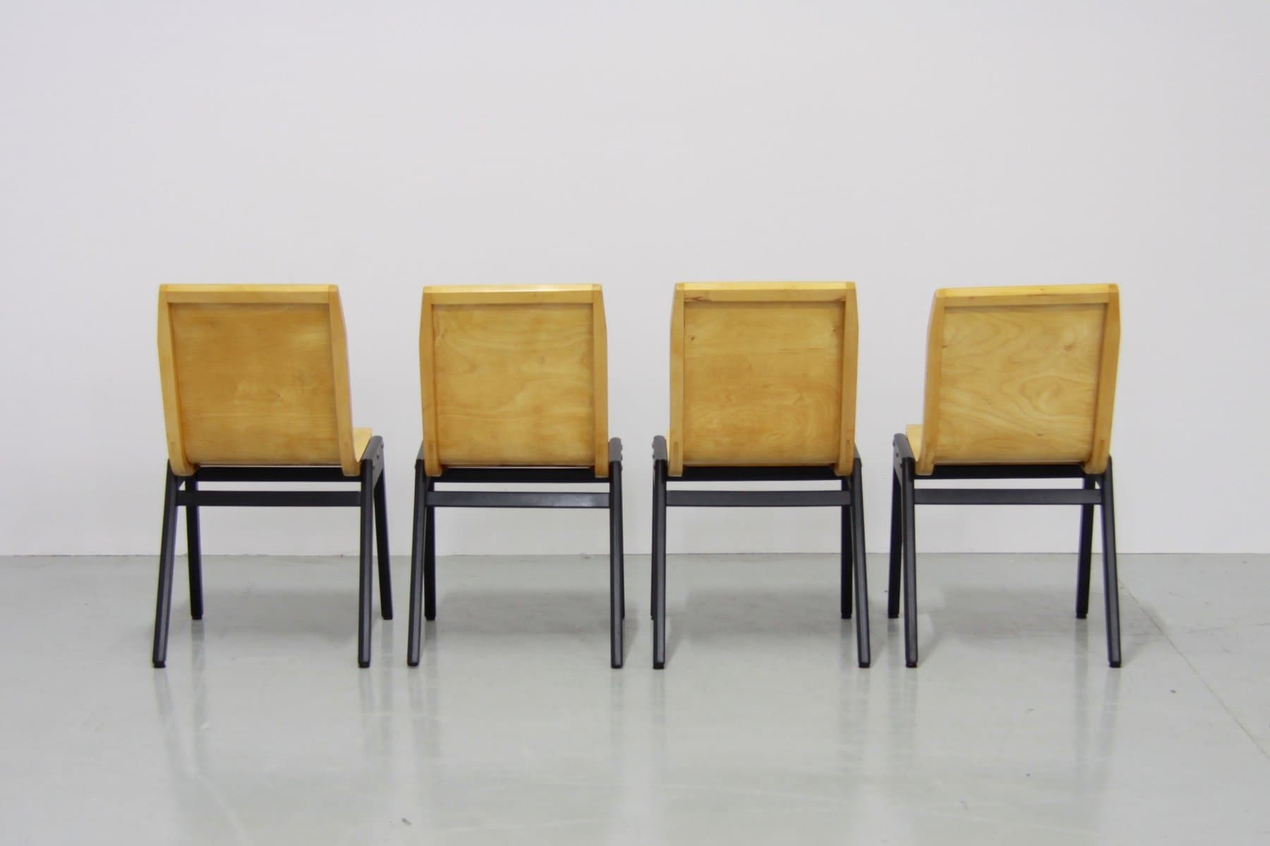 Set of four stacking chairs Roland Rainer, light brown, beech plywood - 184603