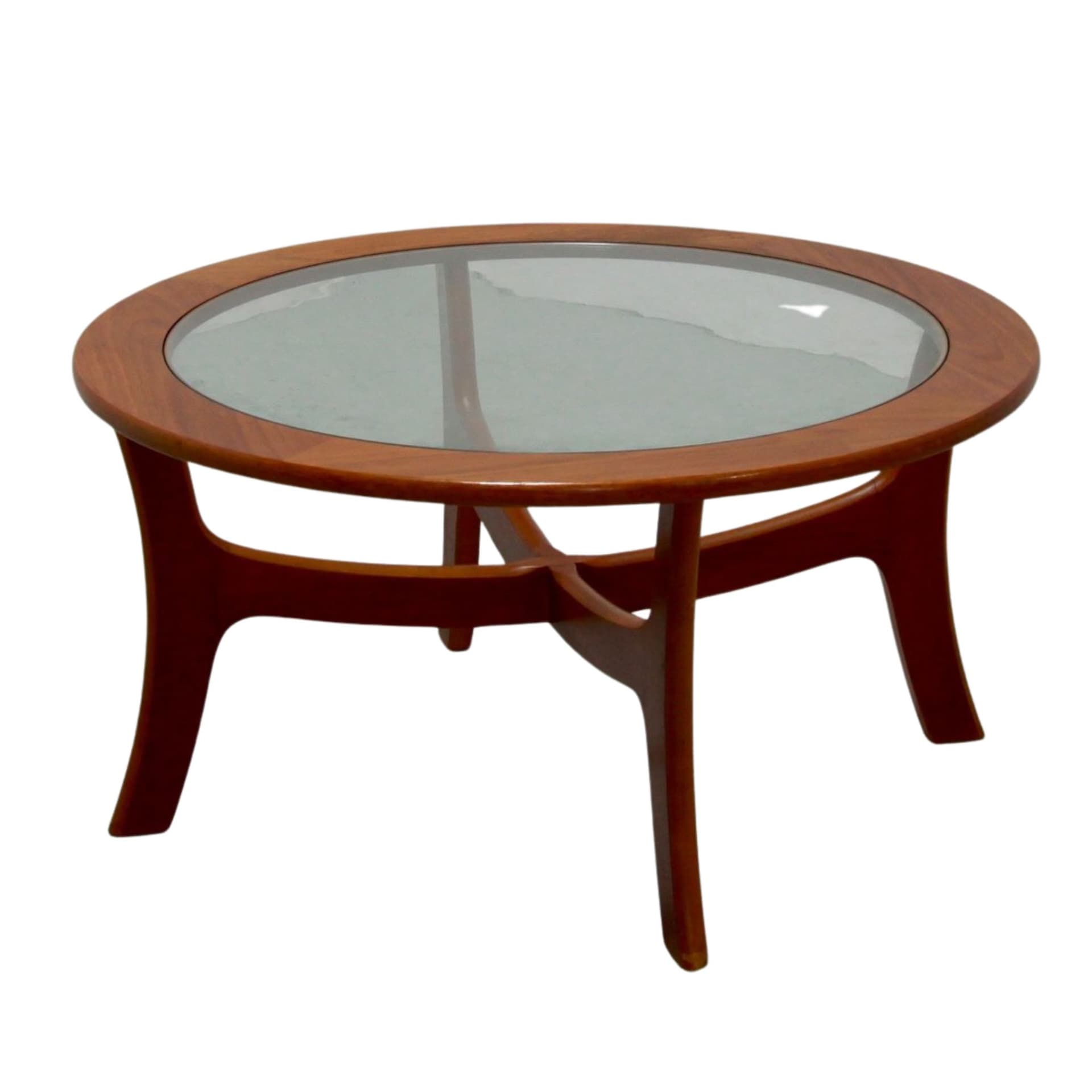 G-Plan coffee table, brown, teak and glass