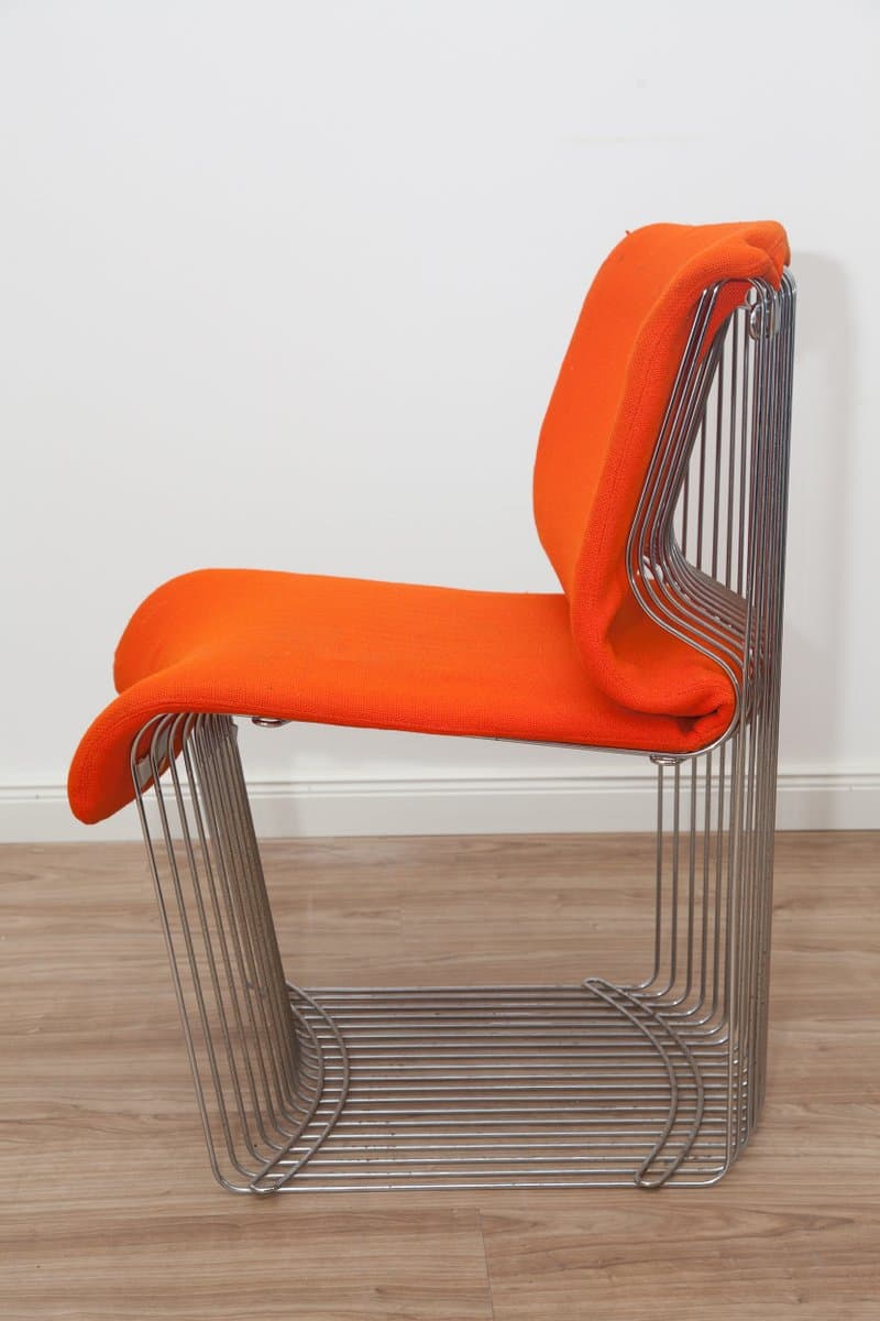 set of three Pantonova dining chairs, orange, hopsack fabric and chrome steel - 184583