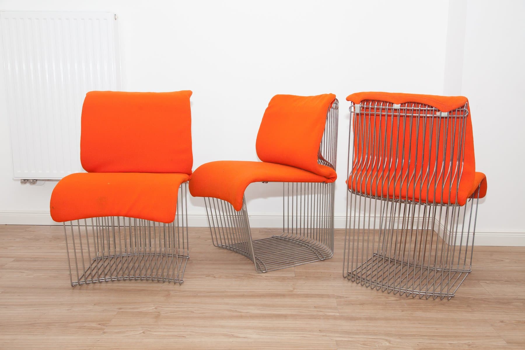 set of three Pantonova dining chairs, orange, hopsack fabric and chrome steel - 184580