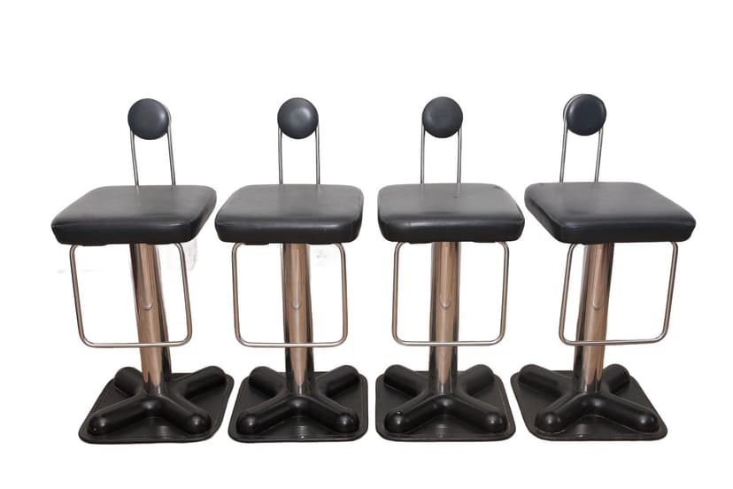 Zestaw czterech stołków barowych Birillo, czarny, skóra naturalna i metal, proj. J. Colombo, Zanotta, 1971