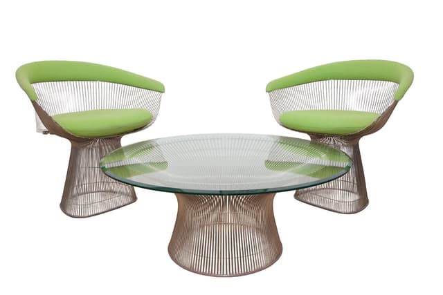 Zestaw 1725, dwa fotele i stolik kawowy, proj. W. Platner, Knoll, 1979 - WYMIARY