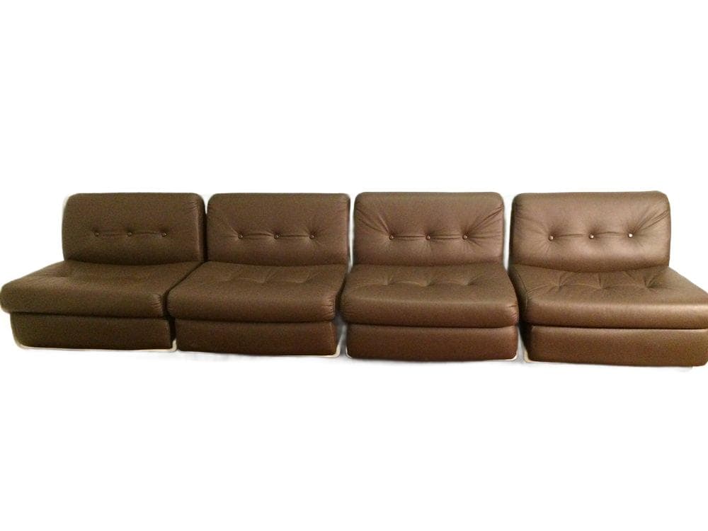 set of four Amanta lounge chairs Mario Bellini for B&B Italia, dark brown, natural leather