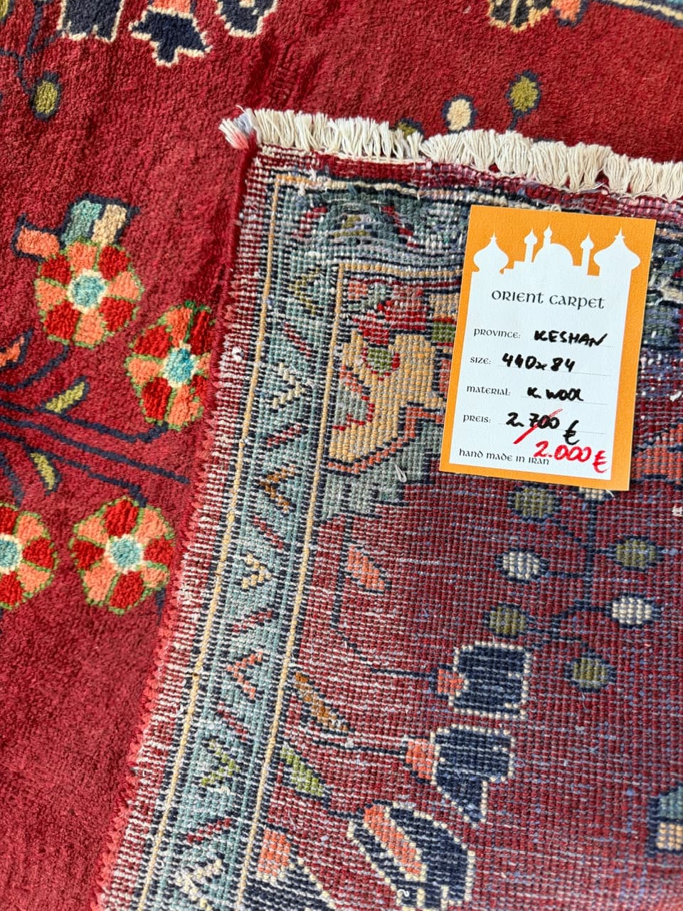 Chodnik Keshan 440x84 cm, czerwony, wełna, Iran - 184021