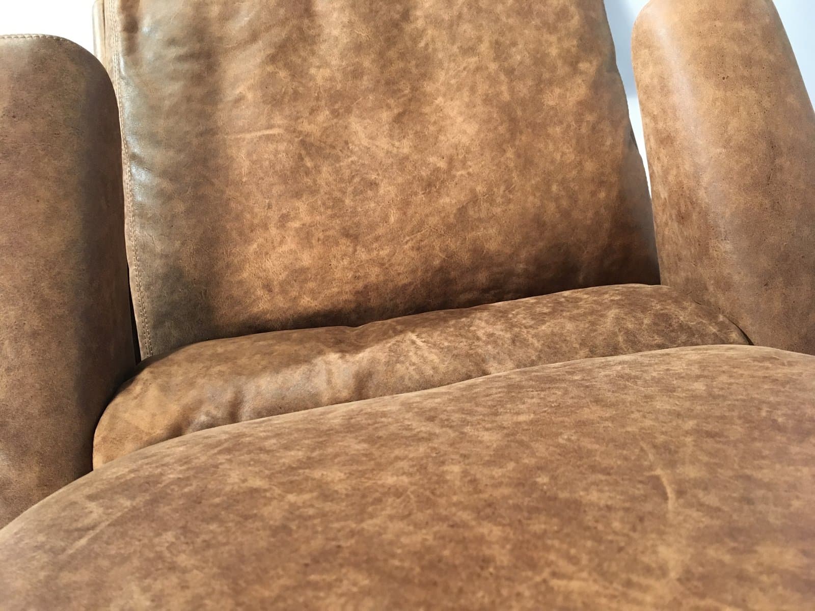 Swing lounge set – Sinus lounge chair and ottoman, brown, natural leather - 184542