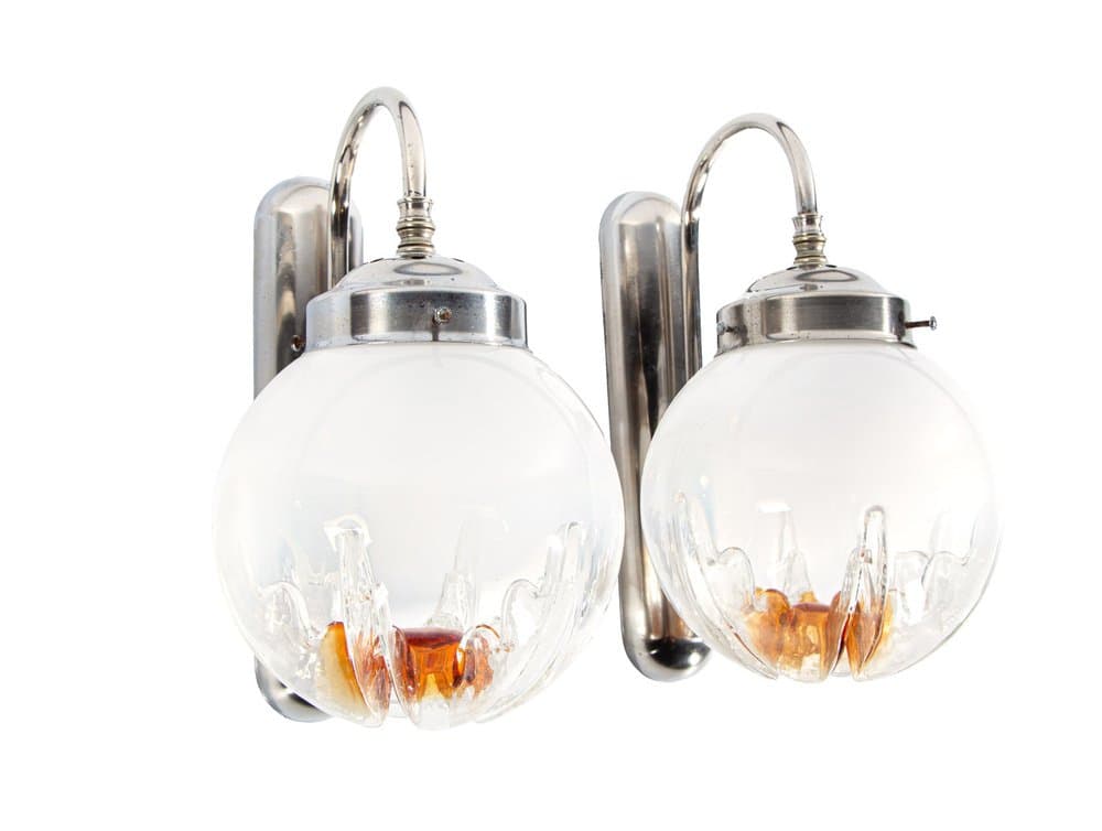 Para kinkietów ściennych, transparentny, szkło, Mazzega, Włochy, lata 70. - 184466