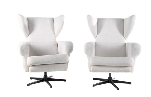 Pair of lounge chairs, ivory white, boucle - DIMENSION