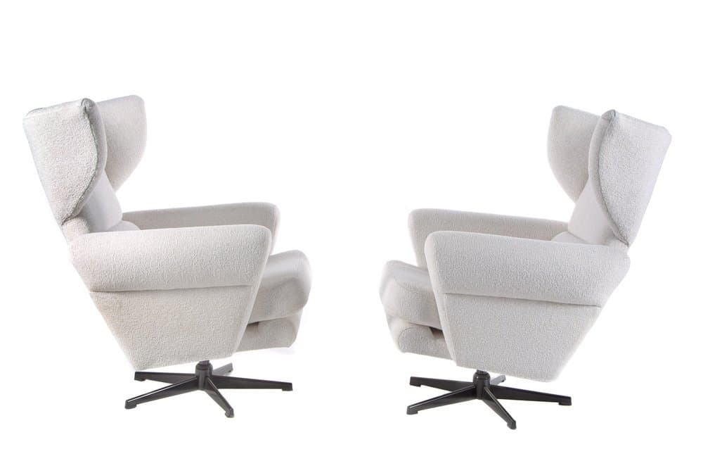 Pair of lounge chairs, ivory white, boucle - 184458