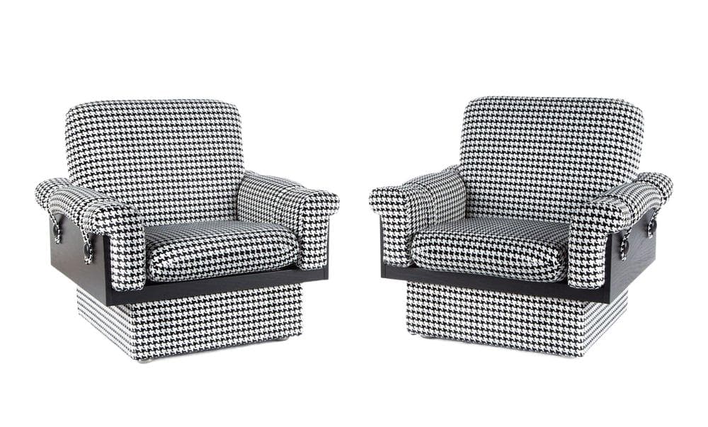 pair of Drevotar lounge armchairs, black and white, fabric