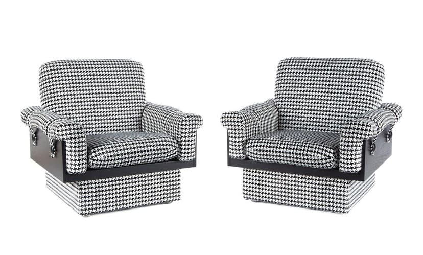 pair of Drevotar lounge armchairs, black and white, fabric