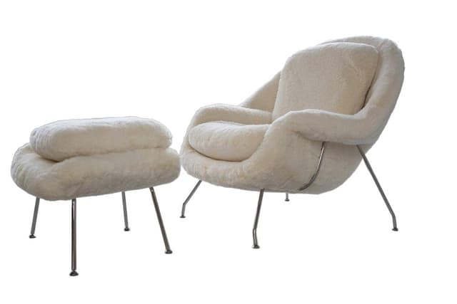 Set of Womb Chair and ottoman, white, fabric - DIMENSION