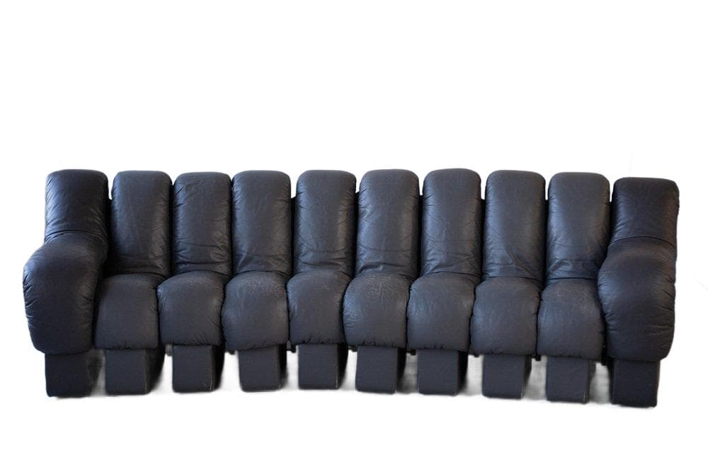 Zestaw wypoczynkowy DS-600 Non Stop, czarny, skóra naturalna, proj. E. Peduzzi Riva, de Sede, lata 70.