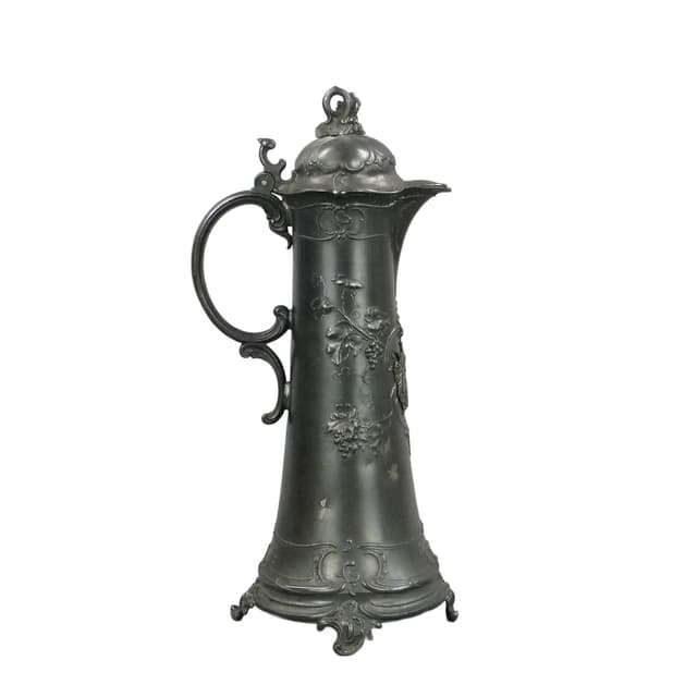 Dzban wino rococo, cyna platerowana szary, WMF, Niemcy, XIX w. - WYMIARY