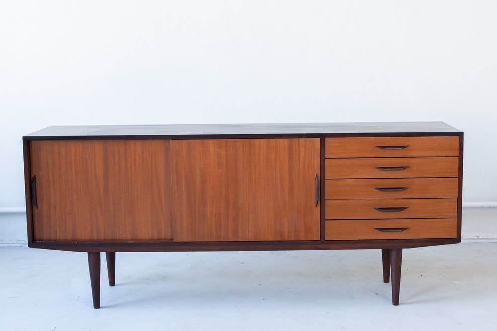 Komoda sideboard, brązowy, teak, proj. O. Wagner, Schwaco-Möbel-Werk, Herford, lata 50. - 184384