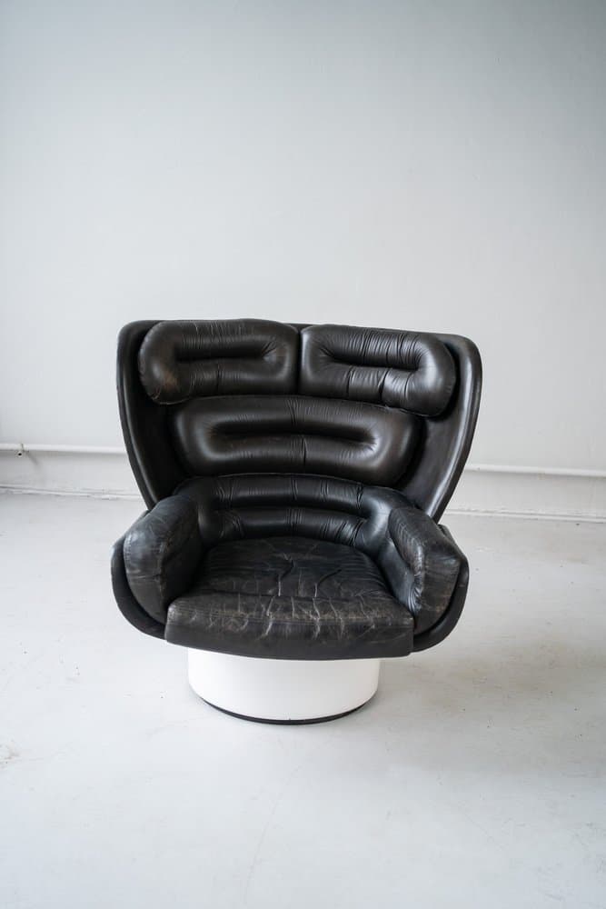 Para foteli lounge, czarne, skóra naturalna i włókno szklane, Włochy, lata 60. - 184356