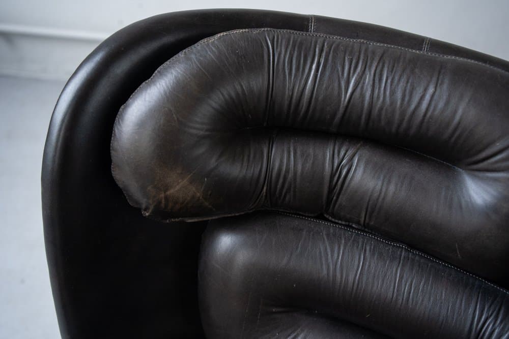 Para foteli lounge, czarne, skóra naturalna i włókno szklane, Włochy, lata 60. - 184357