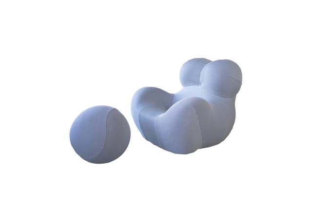 Big Mama Up set: armchair with ottoman, blue, fabric - DIMENSION