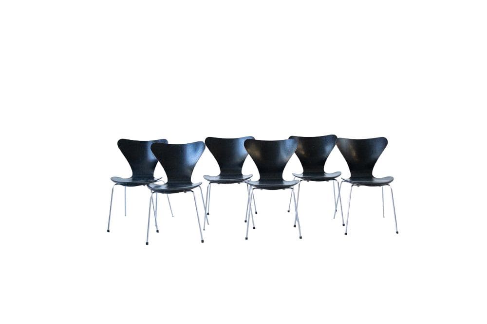 Zestaw 6 krzeseł Series 7, czarny, sklejka chromowana stal, proj. A. Jacobsen, Fritz Hansen, 1955