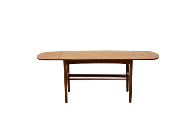 Extendable Danish coffee table, brown, teak - DIMENSION