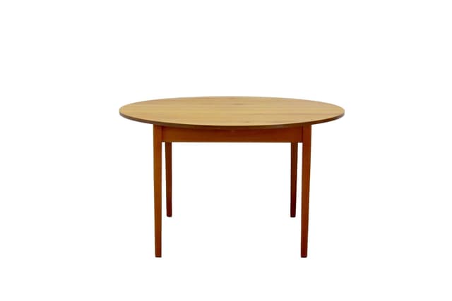 Round extendable dining table, brown, teak - DIMENSION