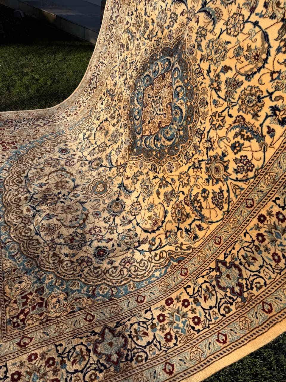 Persian rug Nain, ivory, wool silk, Iran, 1990s. - 184049