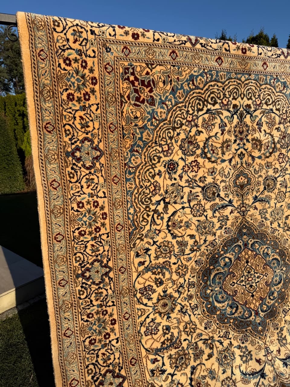 Persian rug Nain, ivory, wool silk, Iran, 1990s. - 184048