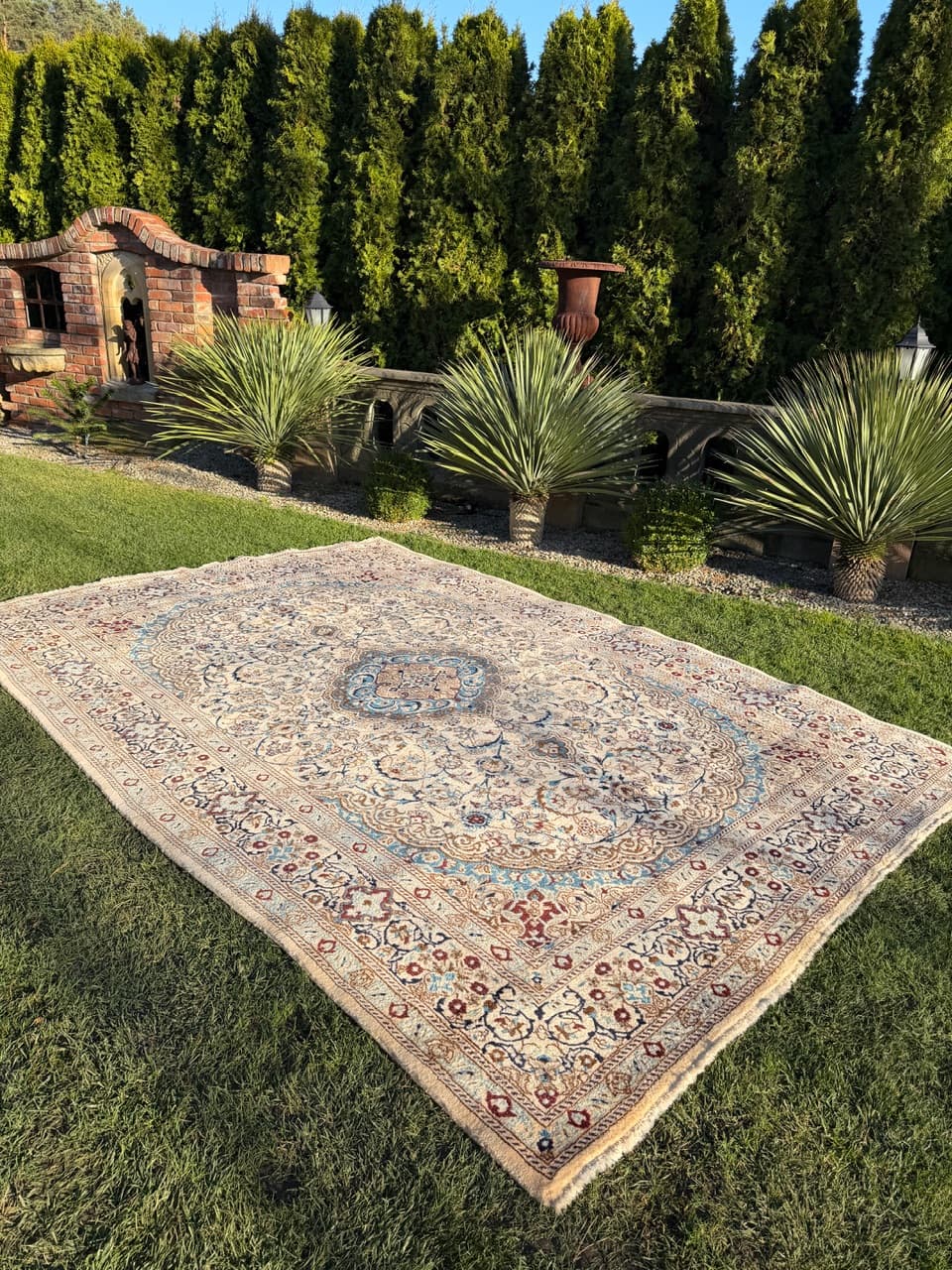 Persian rug Nain, ivory, wool silk, Iran, 1990s. - 184056